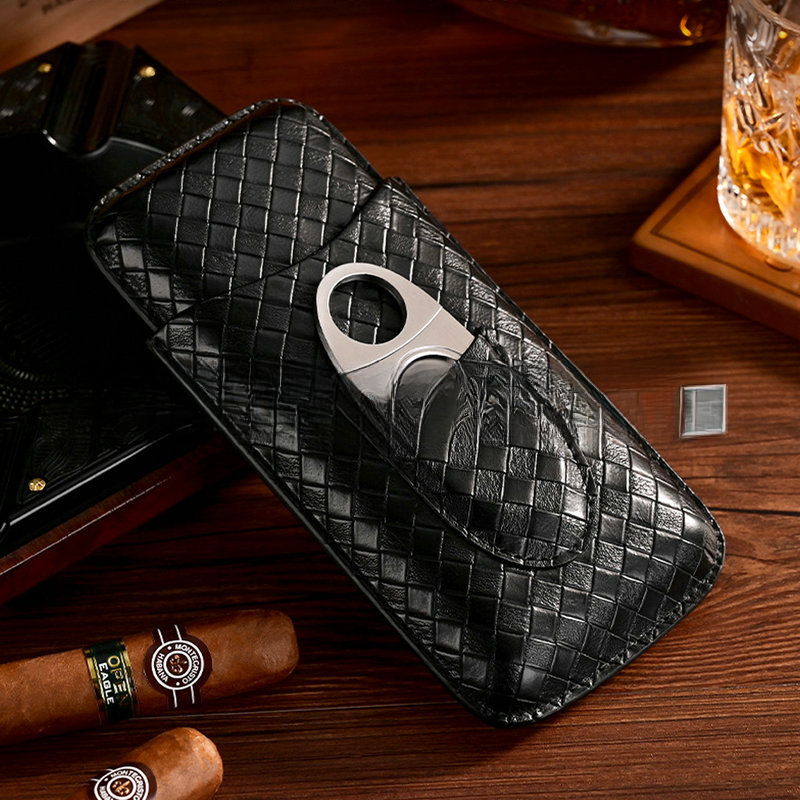 Travel Accessories Gift Set - 3-teiliges Leder-Zigarrenetui-Geschenkset, tragbarer Reise-Humidor mit Zigarrenschneider,