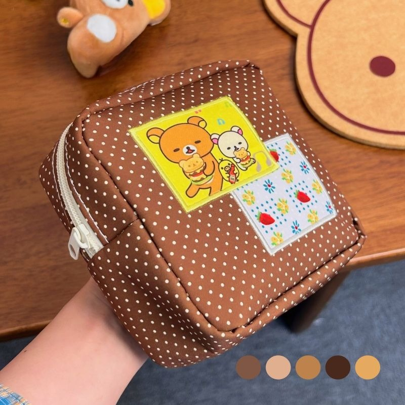 Travel Accessories Pouch - Kawaii Rilakkuma Kosmetiktasche mit braunen Punkten,