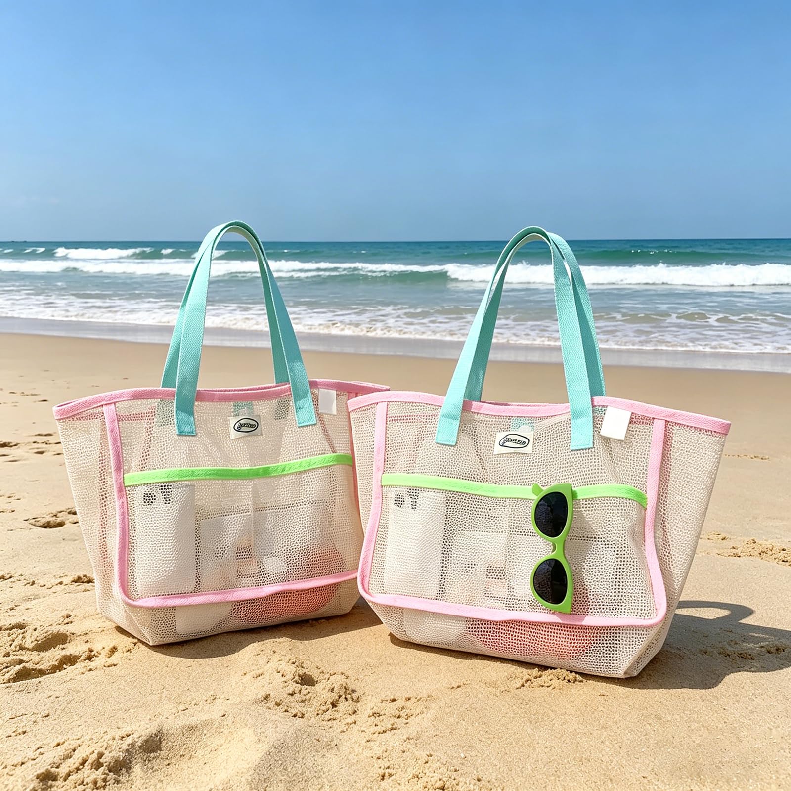 Travel Accessories Pouch - Strandtaschen für Frauen Bunte Faltbare Netz-Sandtasche